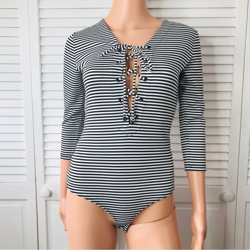 KENDALL + KYLIE Striped Bodysuit Size Small